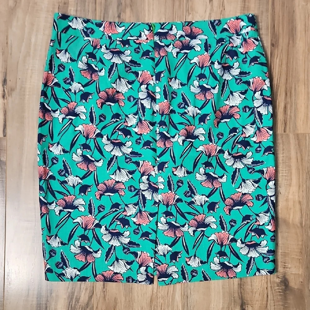 J. By J. Crew Women's Twill Floral Teal Pencil Skirt 12